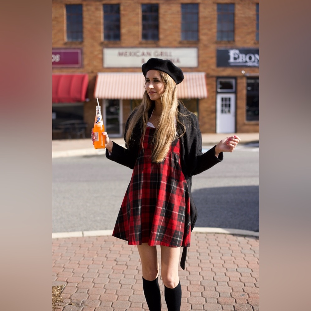 RARE necessary objects Vintage Plaid Pinafore Overall Babydoll Dress Grunge Punk